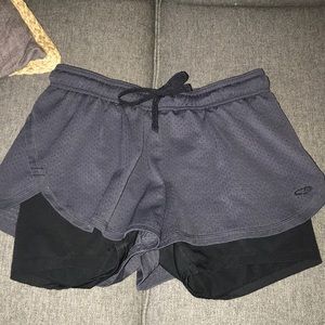 Gray and black workout shorts
